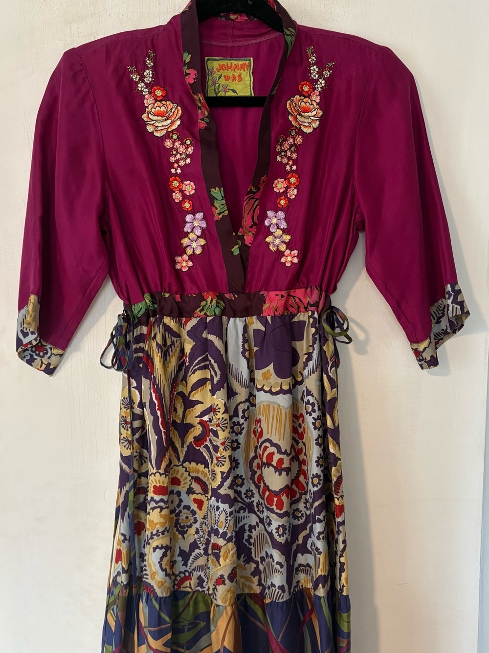 Johnny Was Magenta and Multi Floral Embroidered Maxi Dress